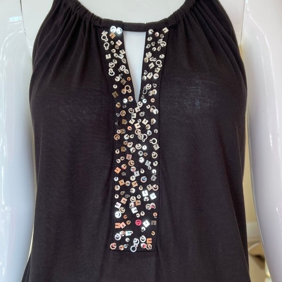 INC International Concepts Black Silver Sequin Trim Relaxed Fit Tank Top Size Sm - Picture 2 of 6